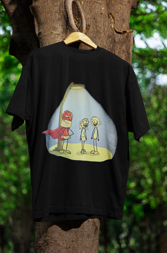 Hastinz "Street Lamp Vibes" Oversized T-Shirt - Urban City Scene Minimalist Streetwear