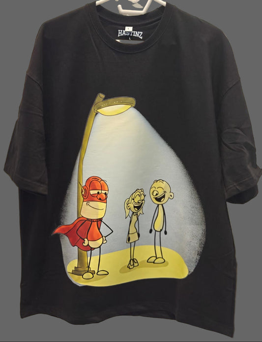 Hastinz "Street Lamp Vibes" Oversized T-Shirt - Urban City Scene Minimalist Streetwear