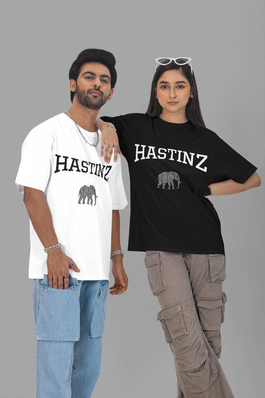 Hastinz Minimalist Oversized White Tee – Bold Elephant Emblem