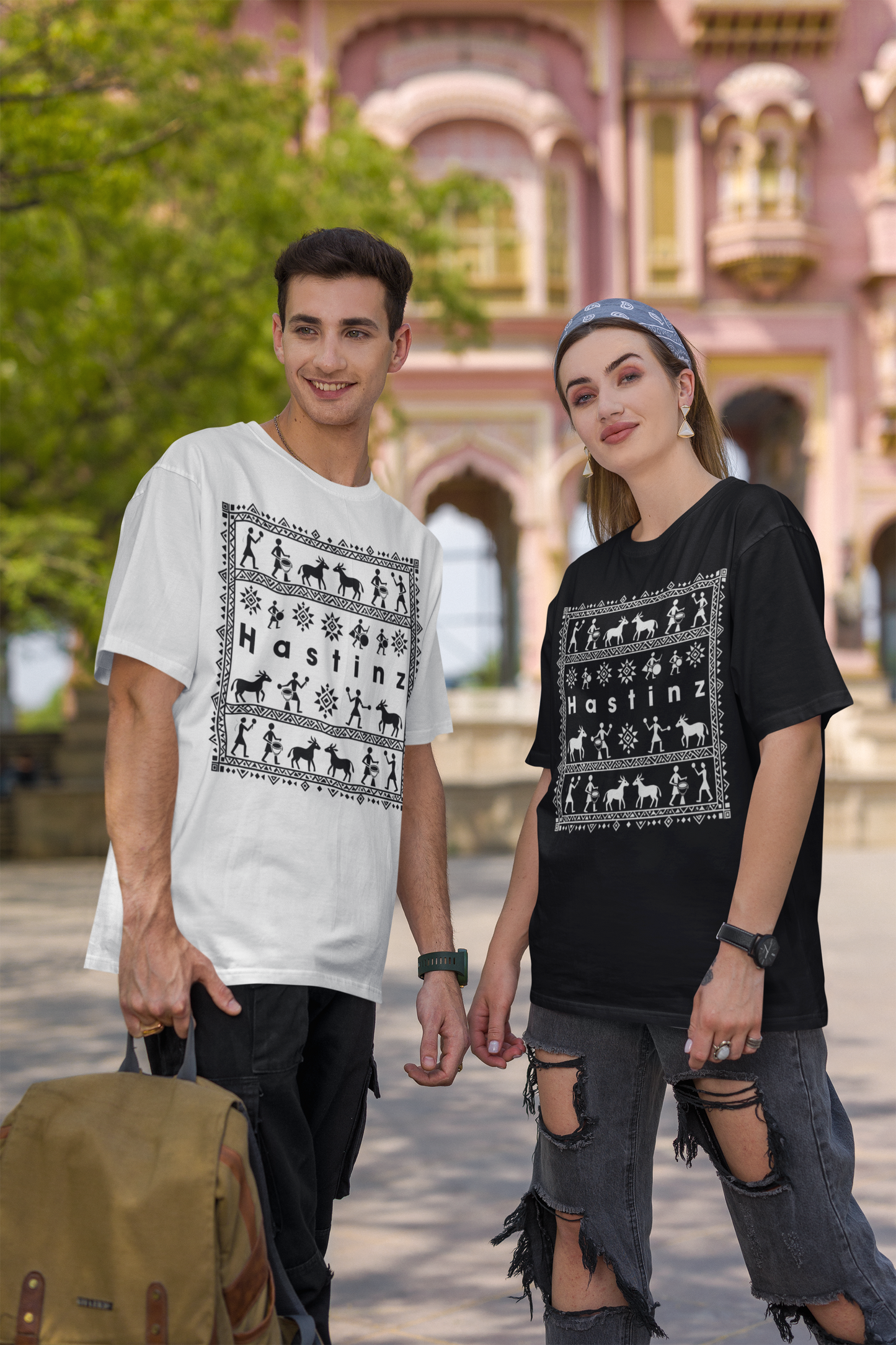 Hastinz Premium Oversized Tee – Ethnic Warli Art Edition