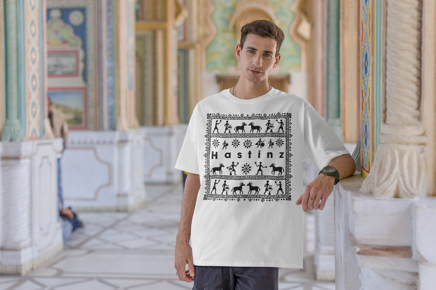 Hastinz Premium Oversized Tee – Ethnic Warli Art Edition