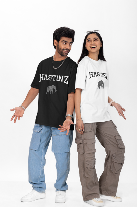 Hastinz Minimalist Oversized White Tee – Bold Elephant Emblem