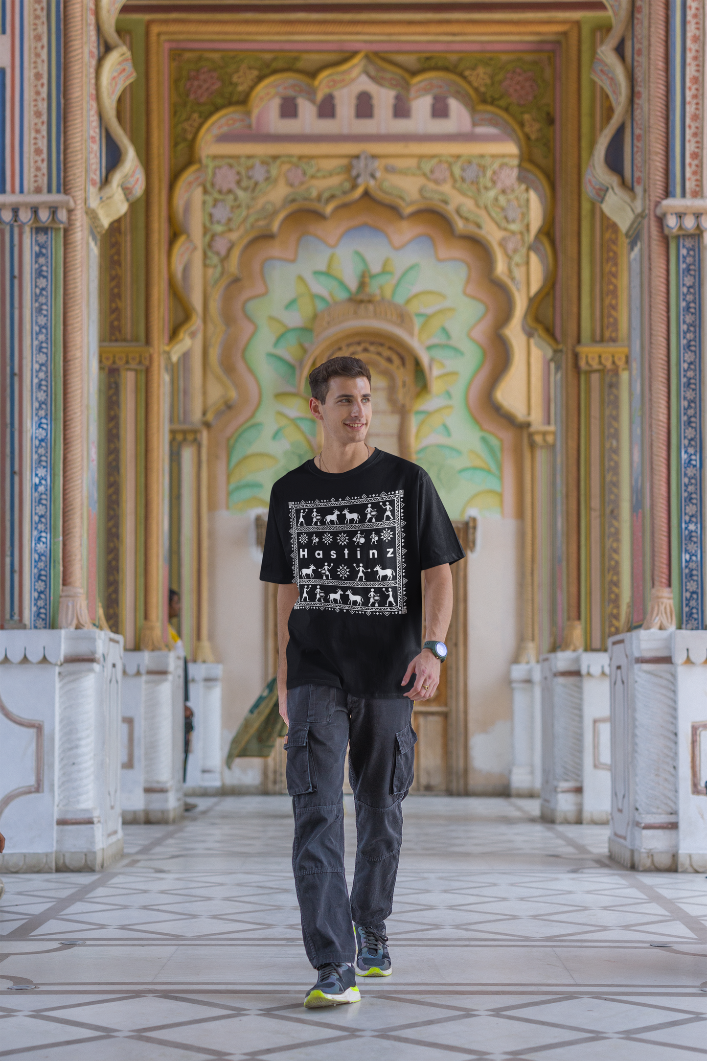 Hastinz Premium Oversized Tee – Ethnic Warli Art Edition