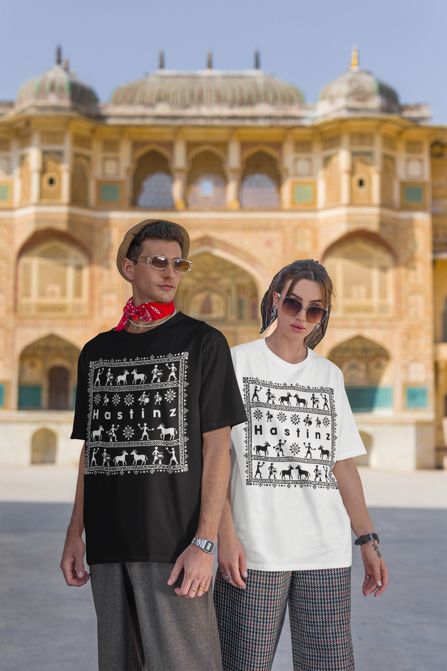 Hastinz Premium Oversized Tee – Ethnic Warli Art Edition